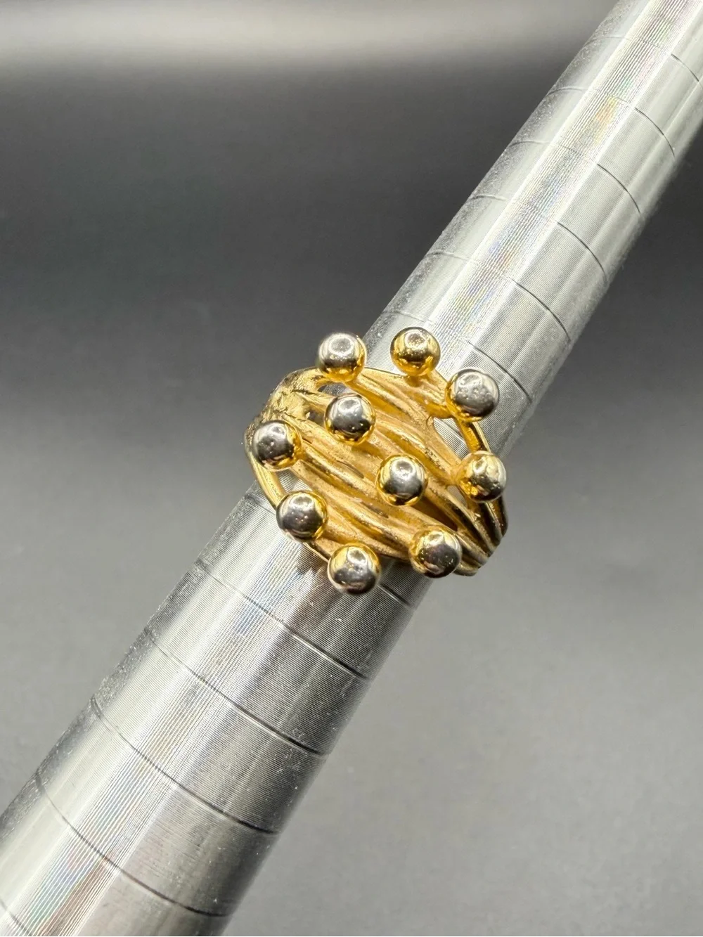 Vintage Napier MCM Brutalist Gold Tone Abstract Cocktail Ring Adjustable Sz 6